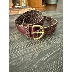 Vintage Coach Woven Brown Leather Brass Buckle Belt Sz. S